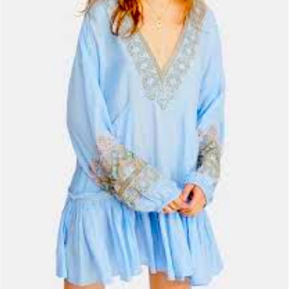 Free People Light Blue Embroidered Tunic